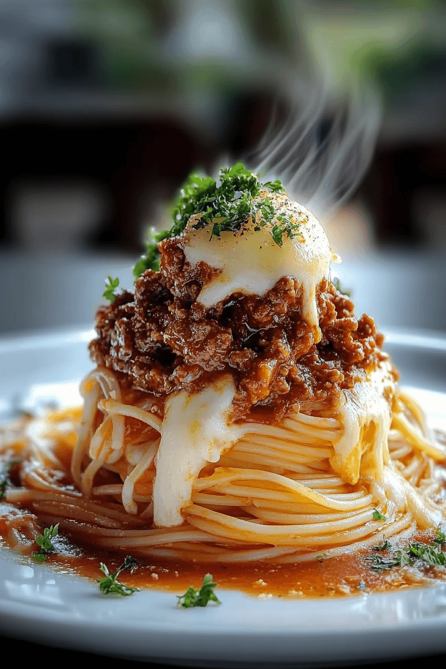 Beef Bolognese with Creamy Garlic Butter Spaghetti