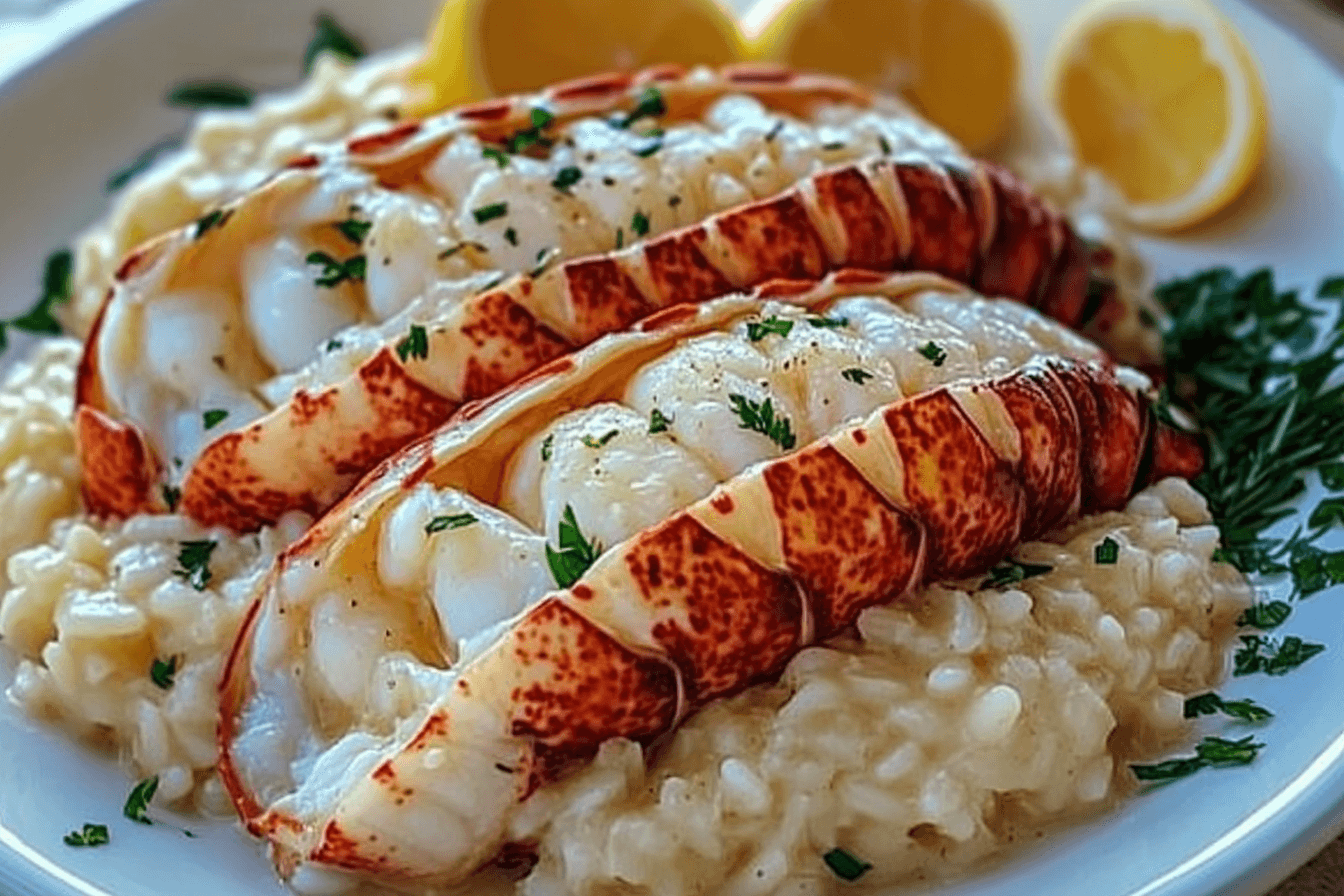 Butter Poached Lobster Tails with Risotto