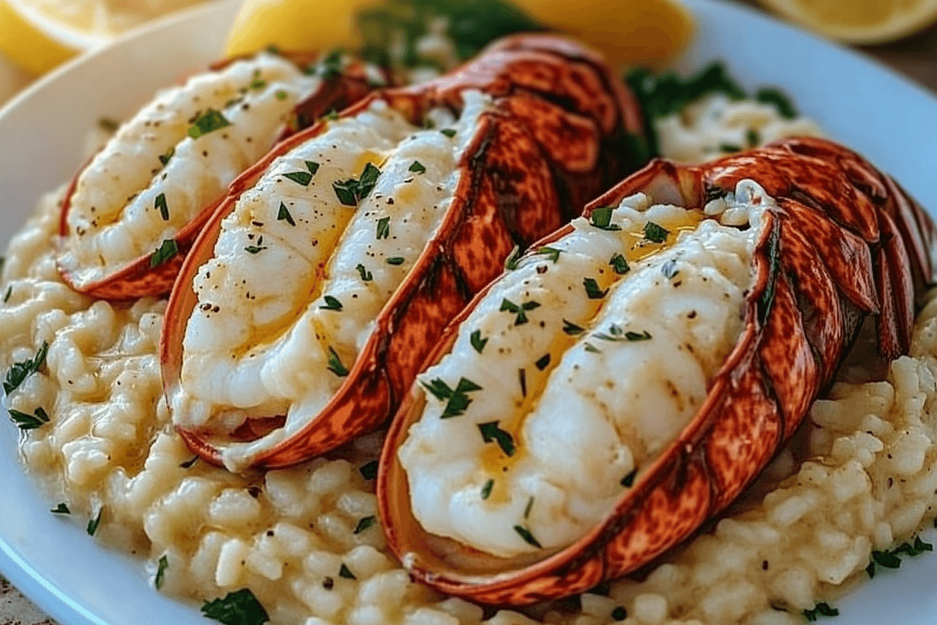 Butter Poached Lobster Tails with Risotto