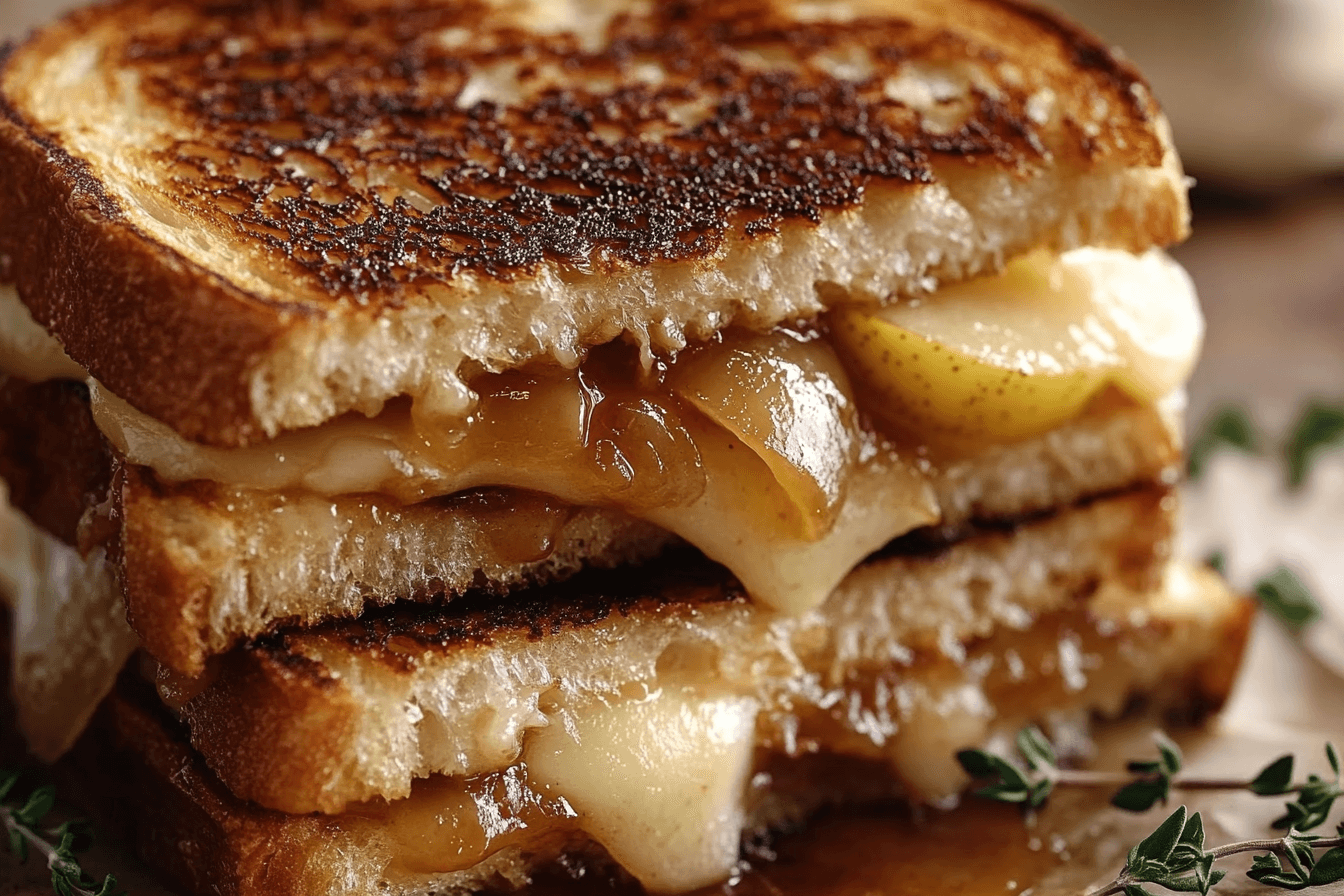 Caramelized Onion Pear Grilled Cheese Sandwich