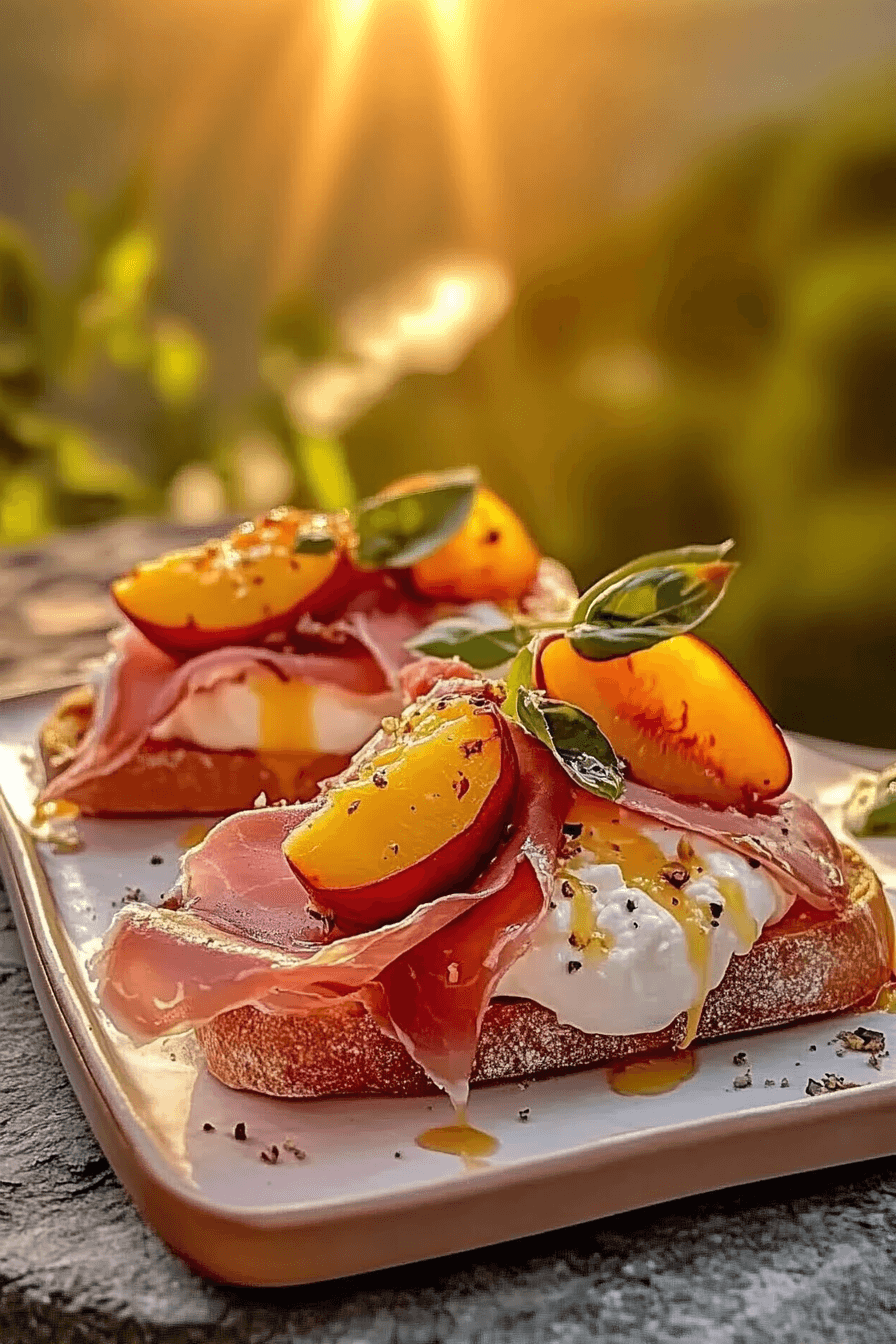 Cheesy Burrata Crostini with Prosciutto and Peaches