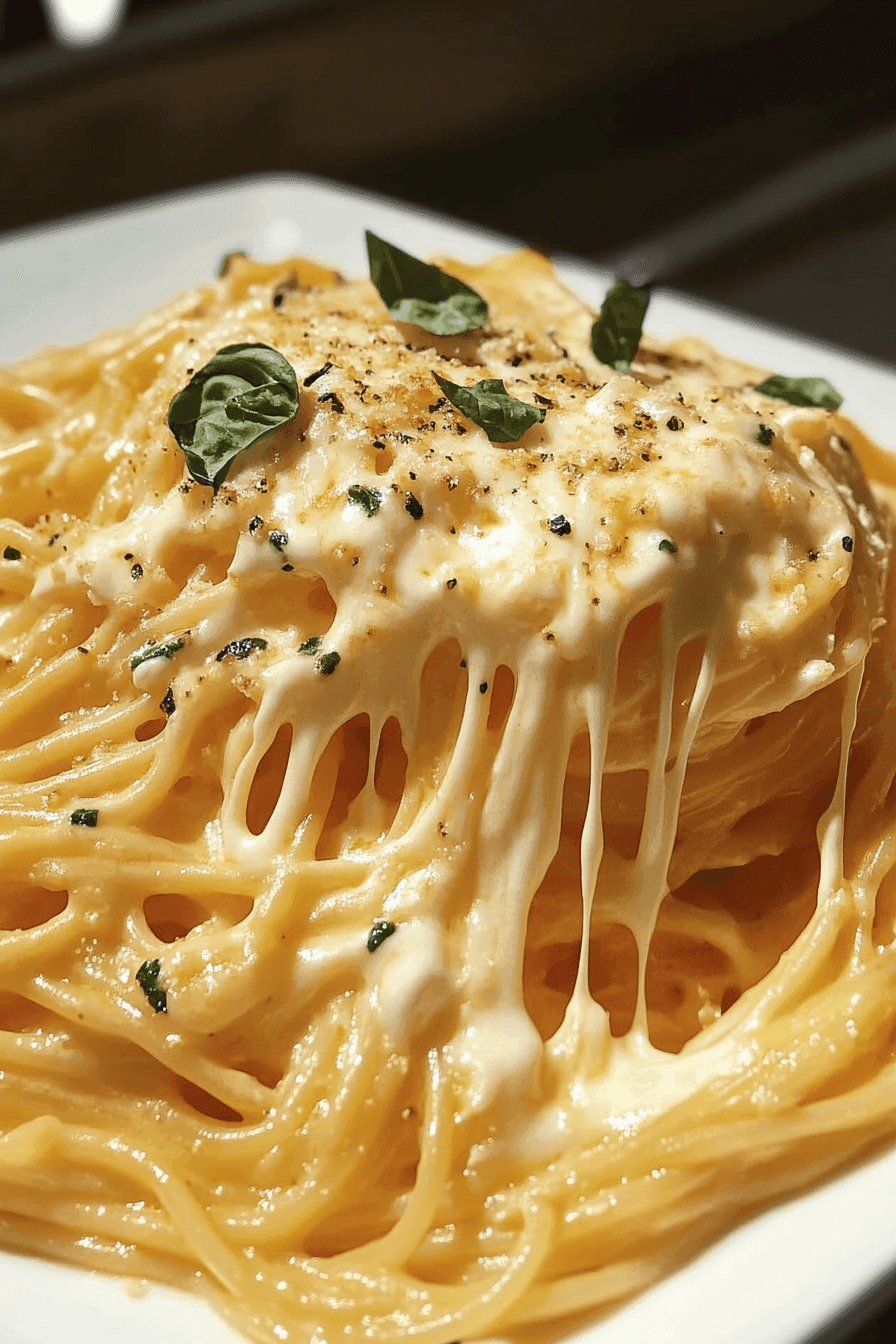 Cheesy Garlic Parmesan Spaghetti with Cream Cheese and Tomato Sauce