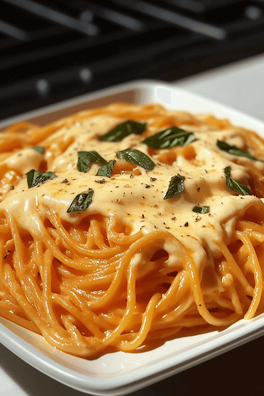 Cheesy Garlic Parmesan Spaghetti with Cream Cheese and Tomato Sauce