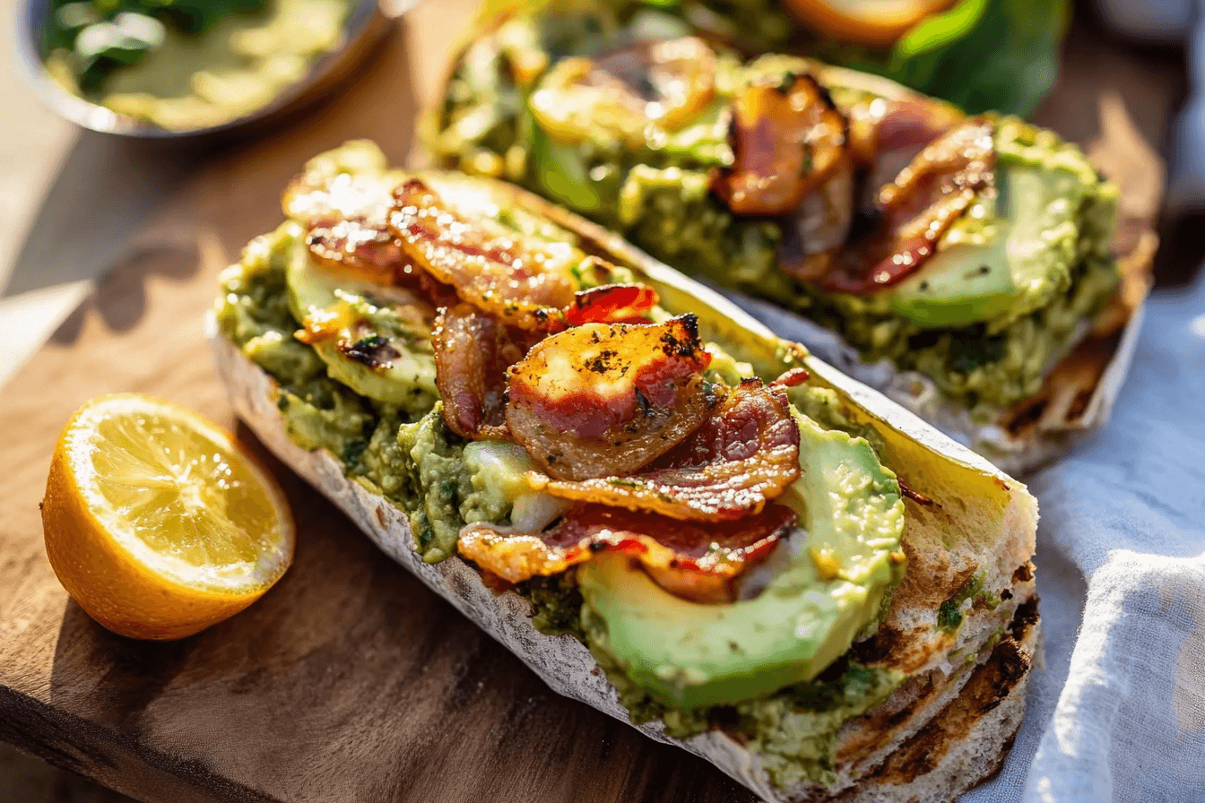 Cheesy Pesto Avocado Bacon