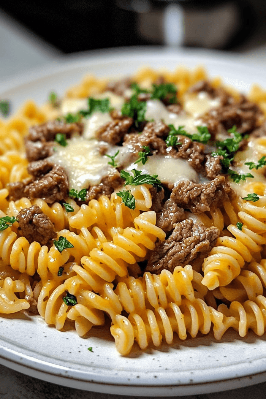 Cheesy Rotini with Garlic Butter Beef