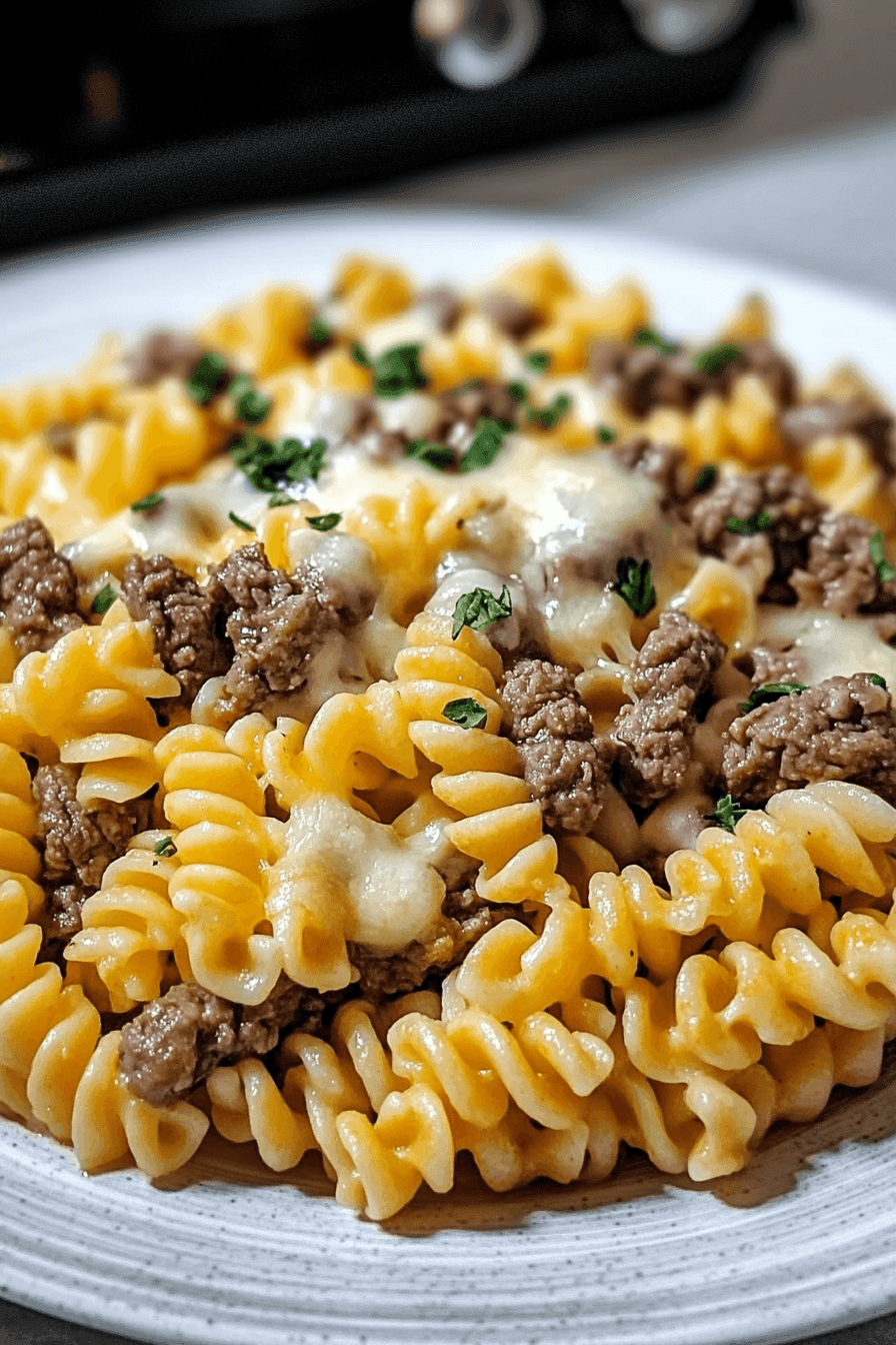 Cheesy Rotini with Garlic Butter Beef