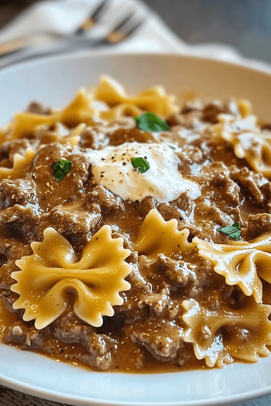 Creamy Beef and Bowtie Pasta Delight