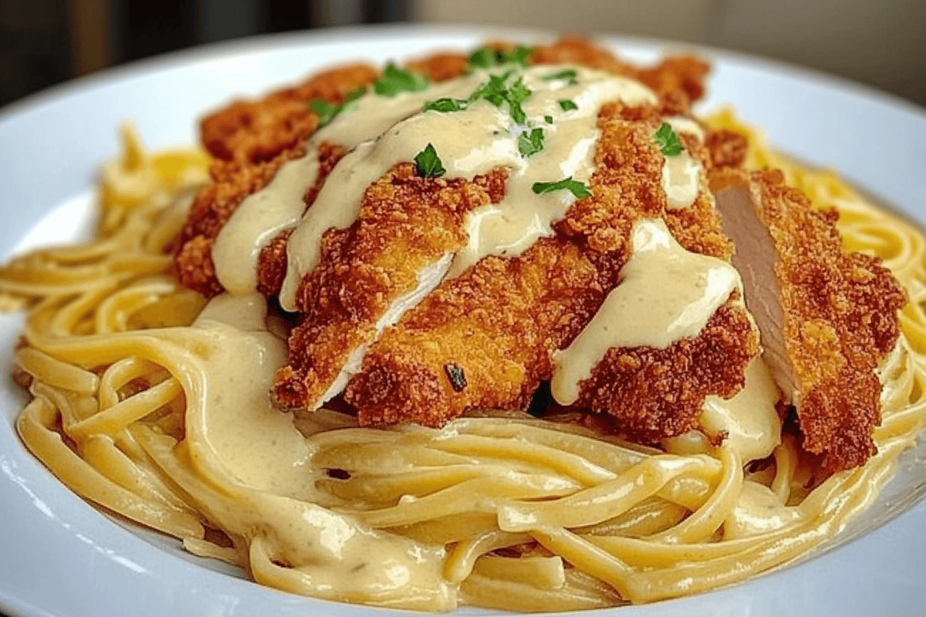 Crispy Chicken with Creamy Pasta