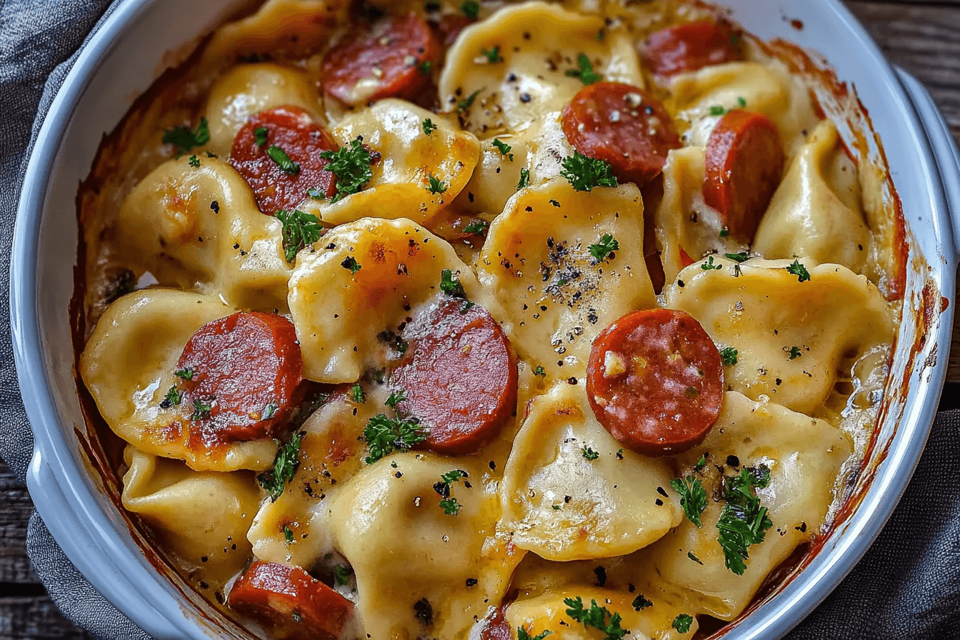 Crockpot Pierogi Casserole with Kielbasa