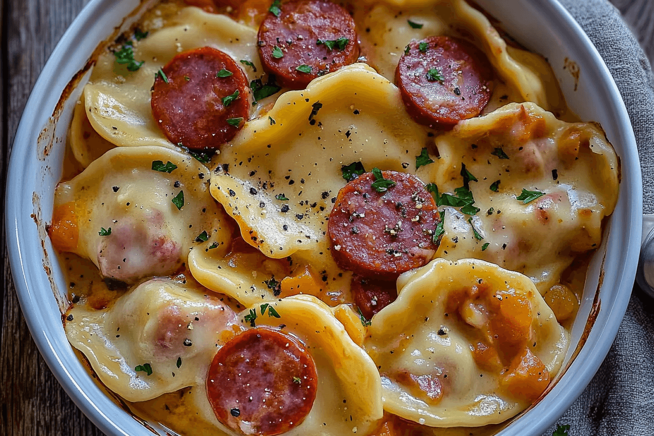 Crockpot Pierogi Casserole with Kielbasa