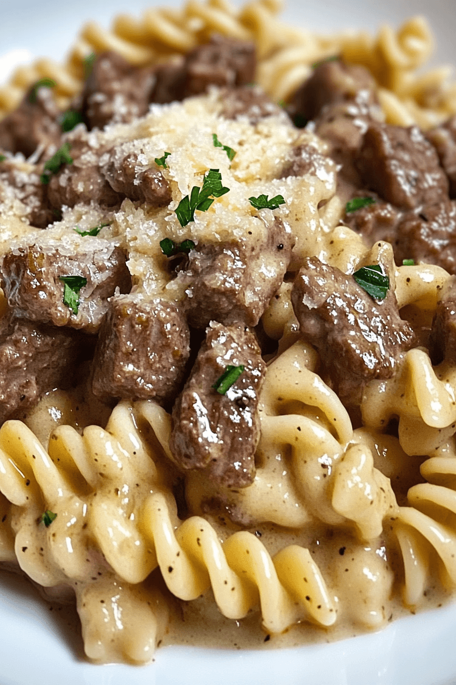 Easy Beef and Rotini in Garlic Parmesan Sauce