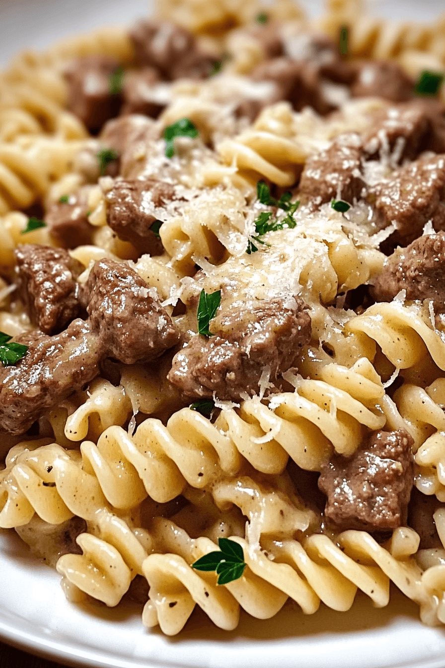 Easy Beef and Rotini in Garlic Parmesan Sauce