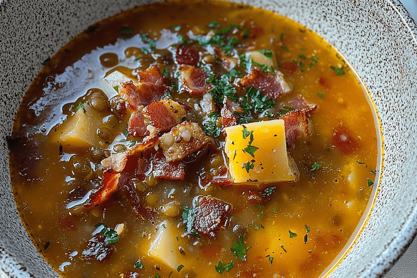 French Lentil Bacon Soup