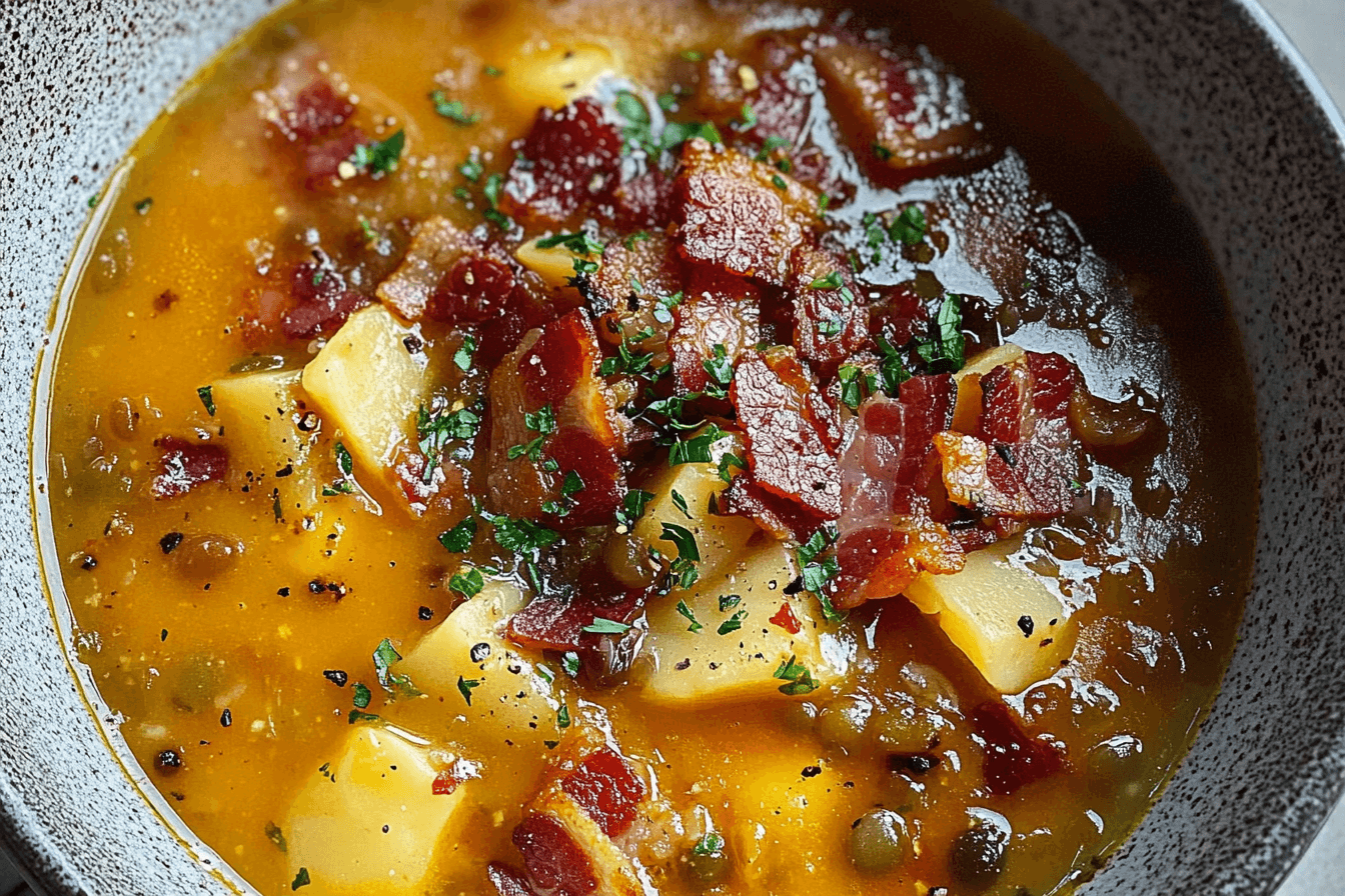 French Lentil Bacon Soup