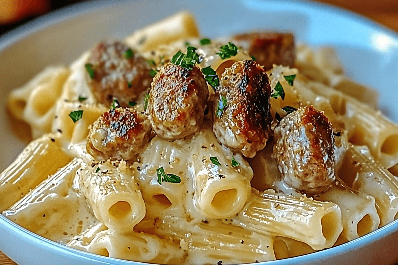 Garlic Sausage Alfredo Rigatoni