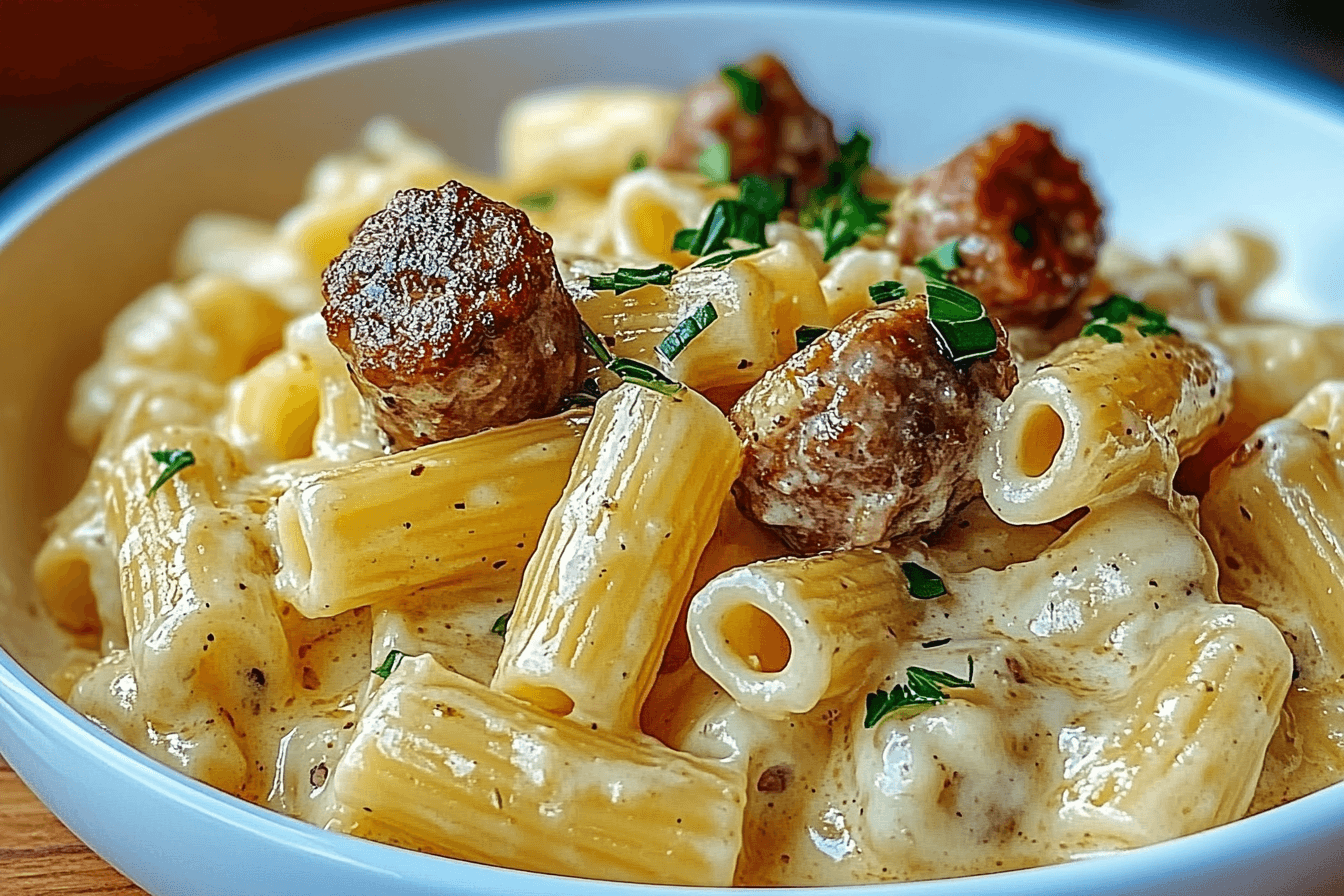 Garlic Sausage Alfredo Rigatoni