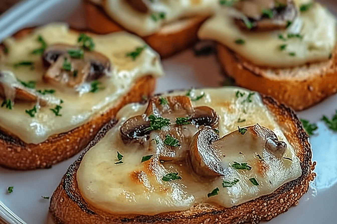 GOURMET CHEESY MUSHROOM AND GARLIC TOASTS