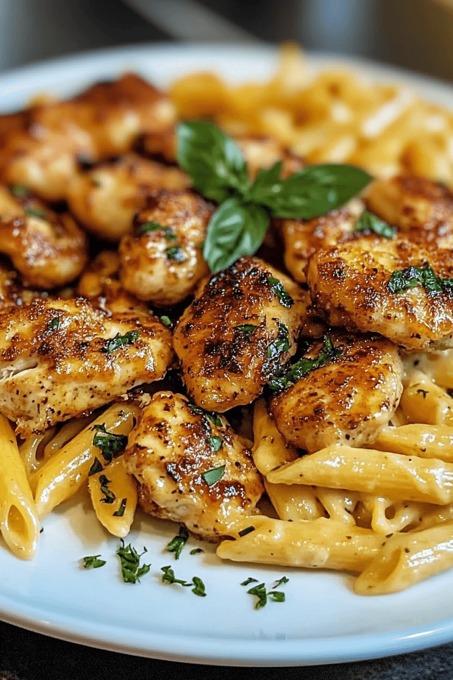 Herb Garlic Chicken Bites with Creamy Cheesy Penne Pasta