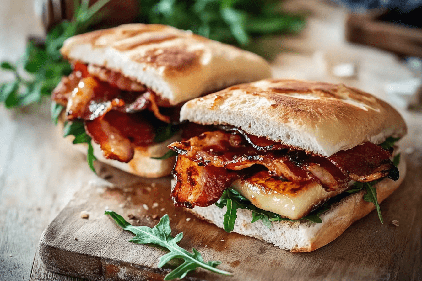 Honey Toasted Halloumi & Bacon Sandwiches with Marinated Veggies