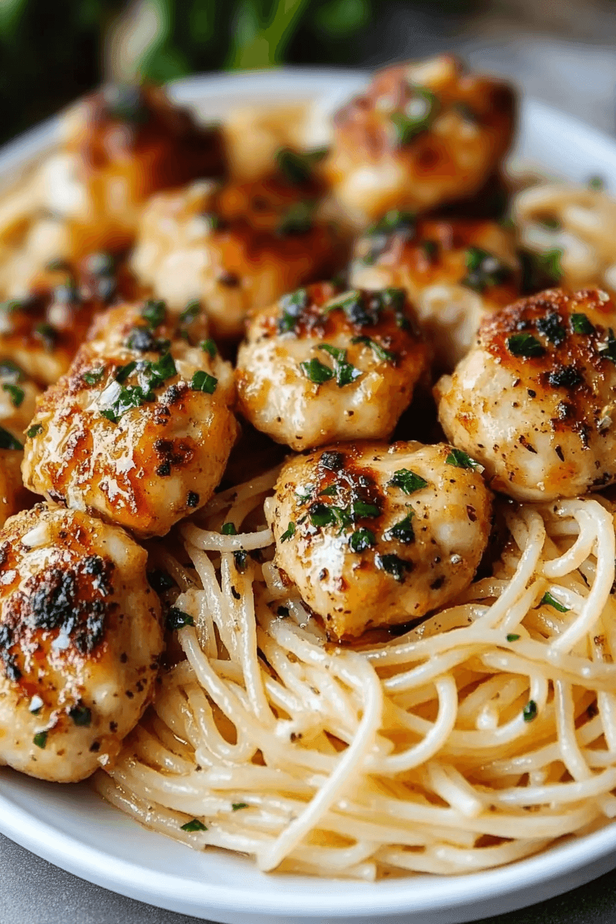 Lemon Garlic Butter Chicken Bites with Parmesan Linguine