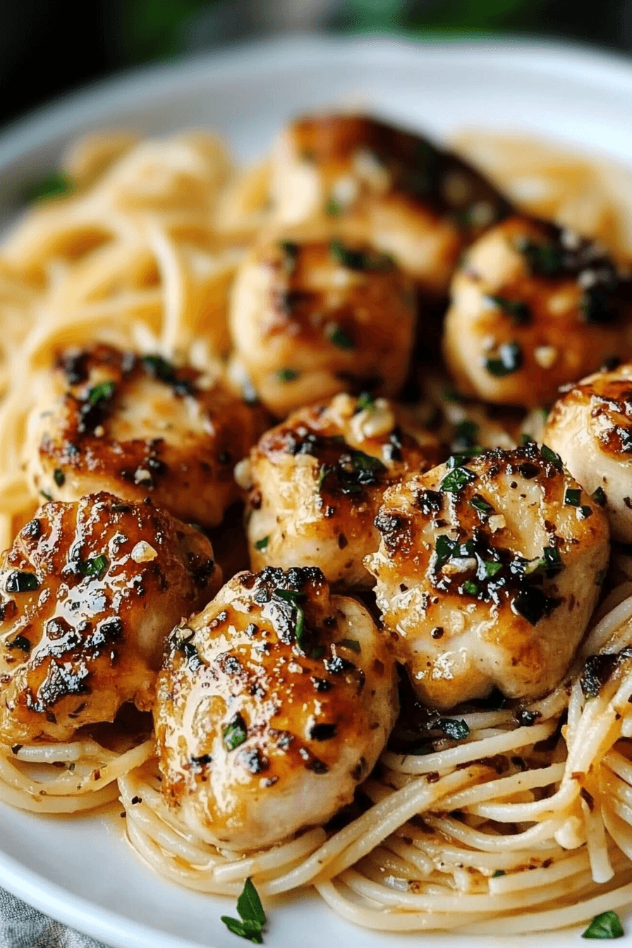 Lemon Garlic Butter Chicken Bites with Parmesan Linguine