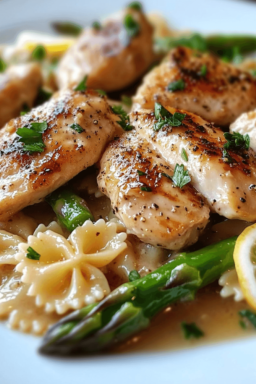 Lemon Garlic Chicken with Asparagus Creamy Bowtie Pasta