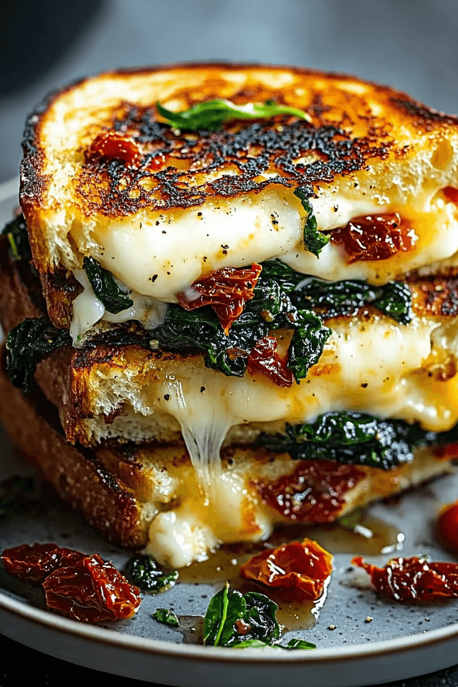 Mediterranean Spinach Grilled Cheese with Sun-Dried Tomatoes