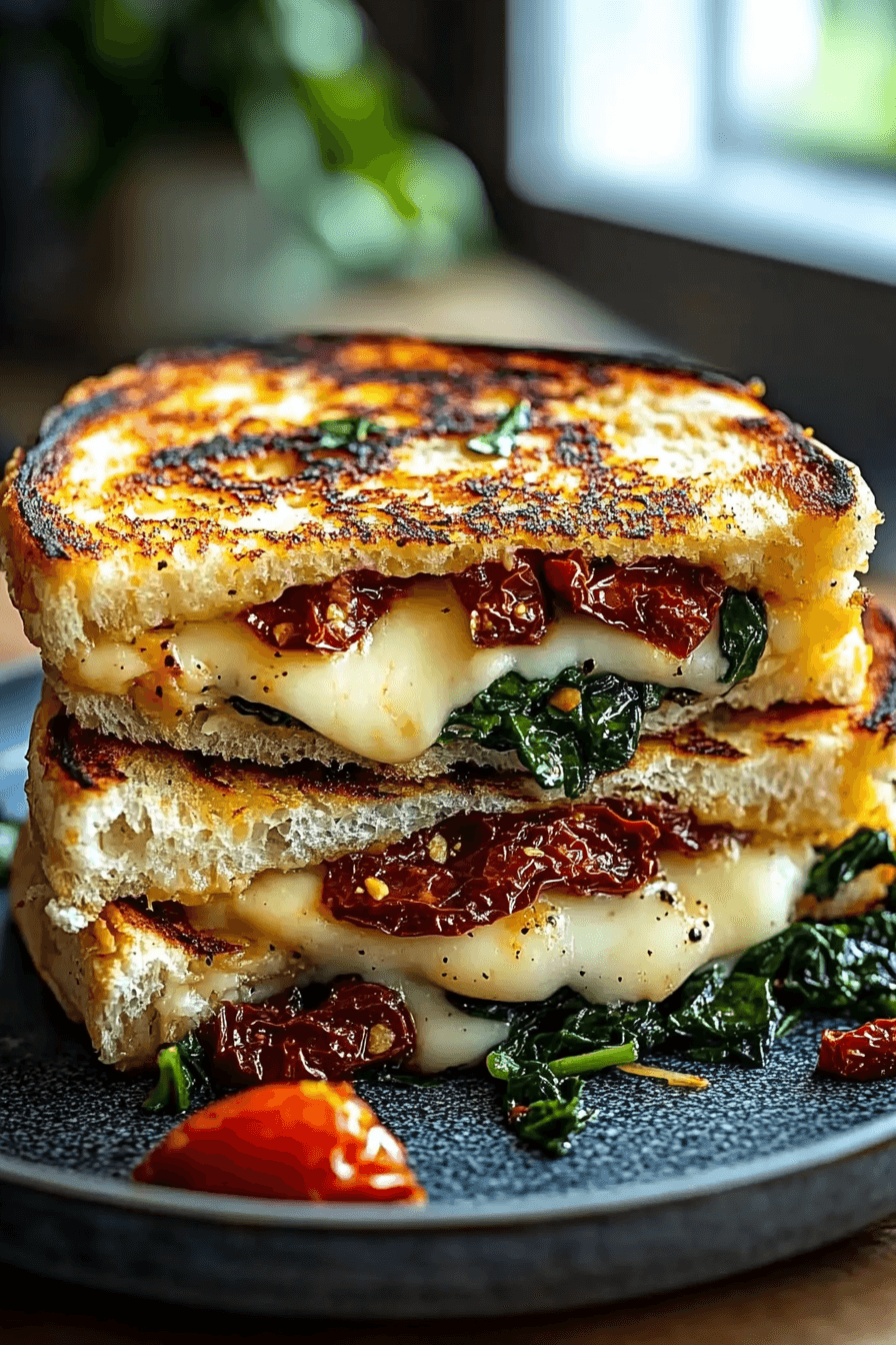 Mediterranean Spinach Grilled Cheese with Sun-Dried Tomatoes