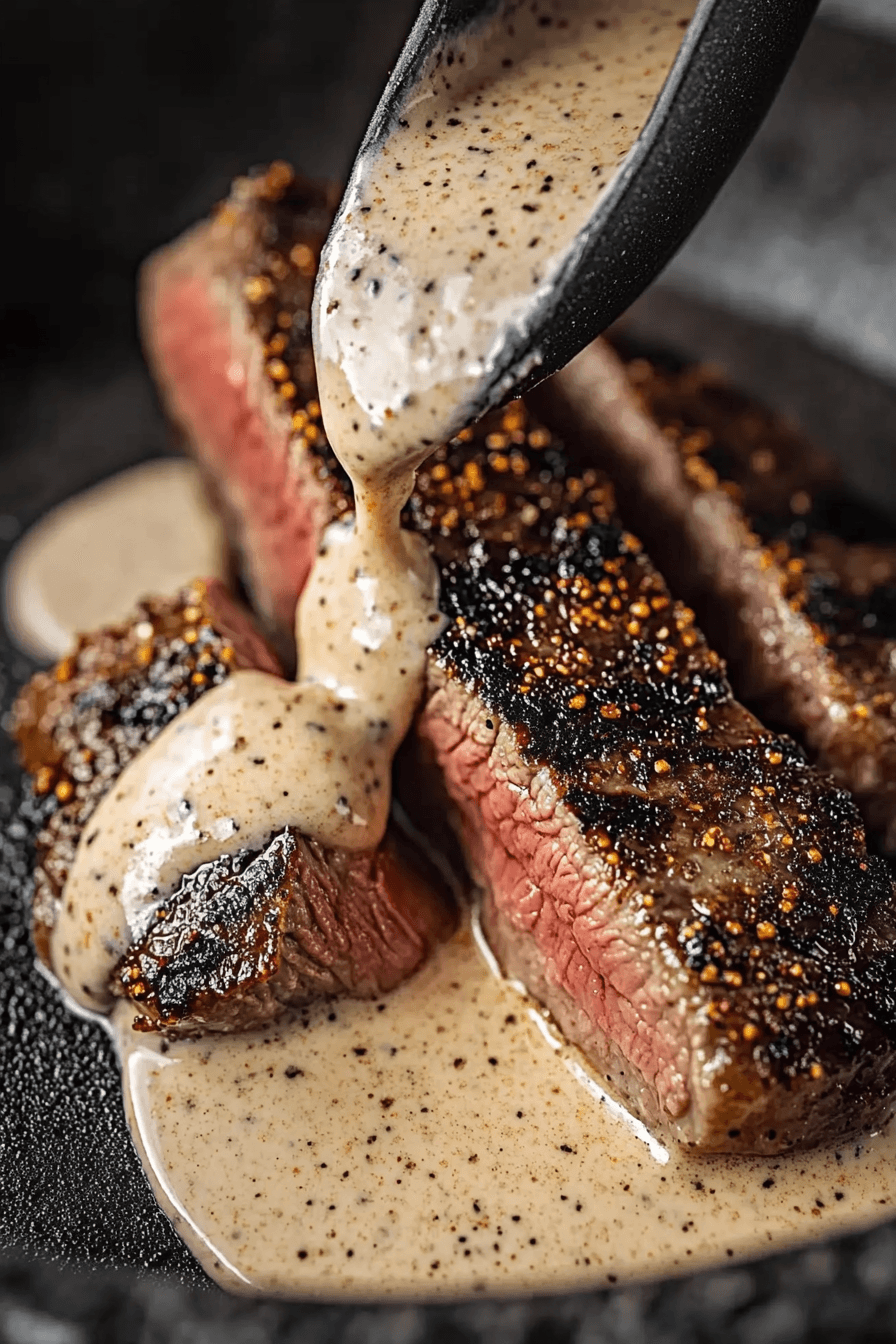 Peppercorn Crusted Steak with Creamy Peppercorn Sauce