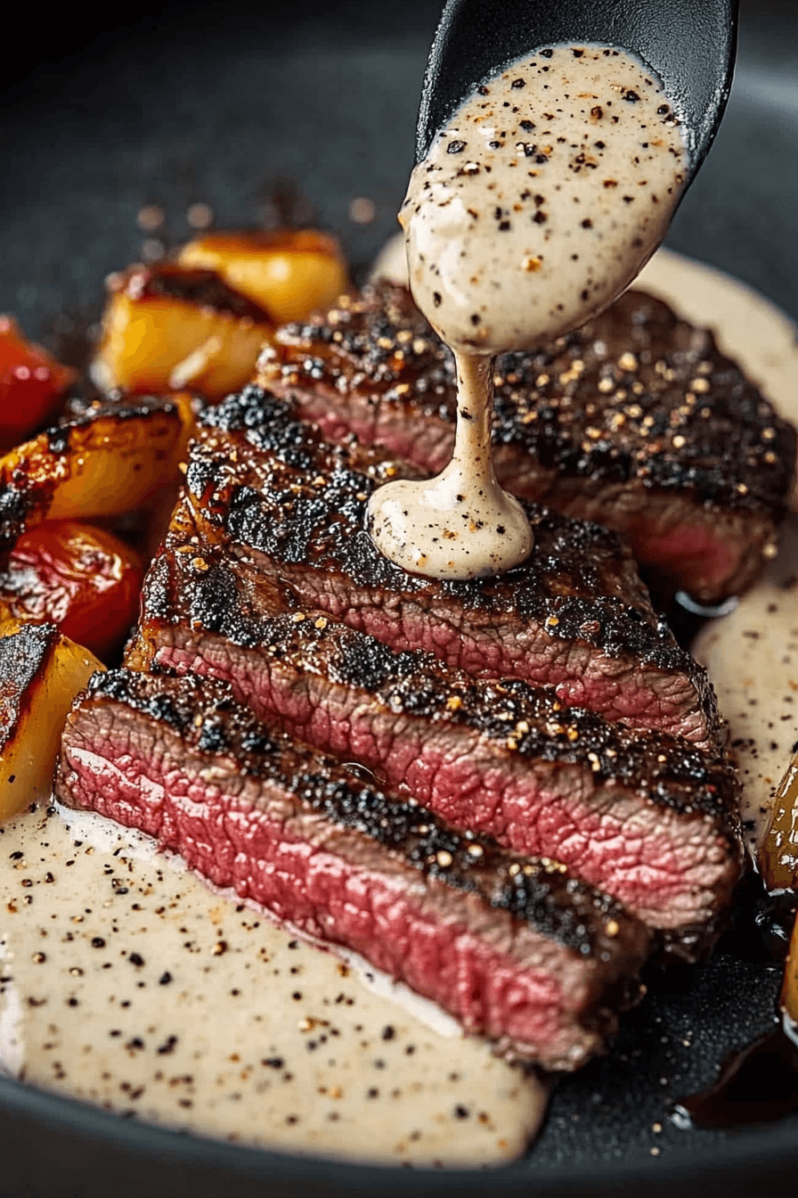 Peppercorn Crusted Steak with Creamy Peppercorn Sauce