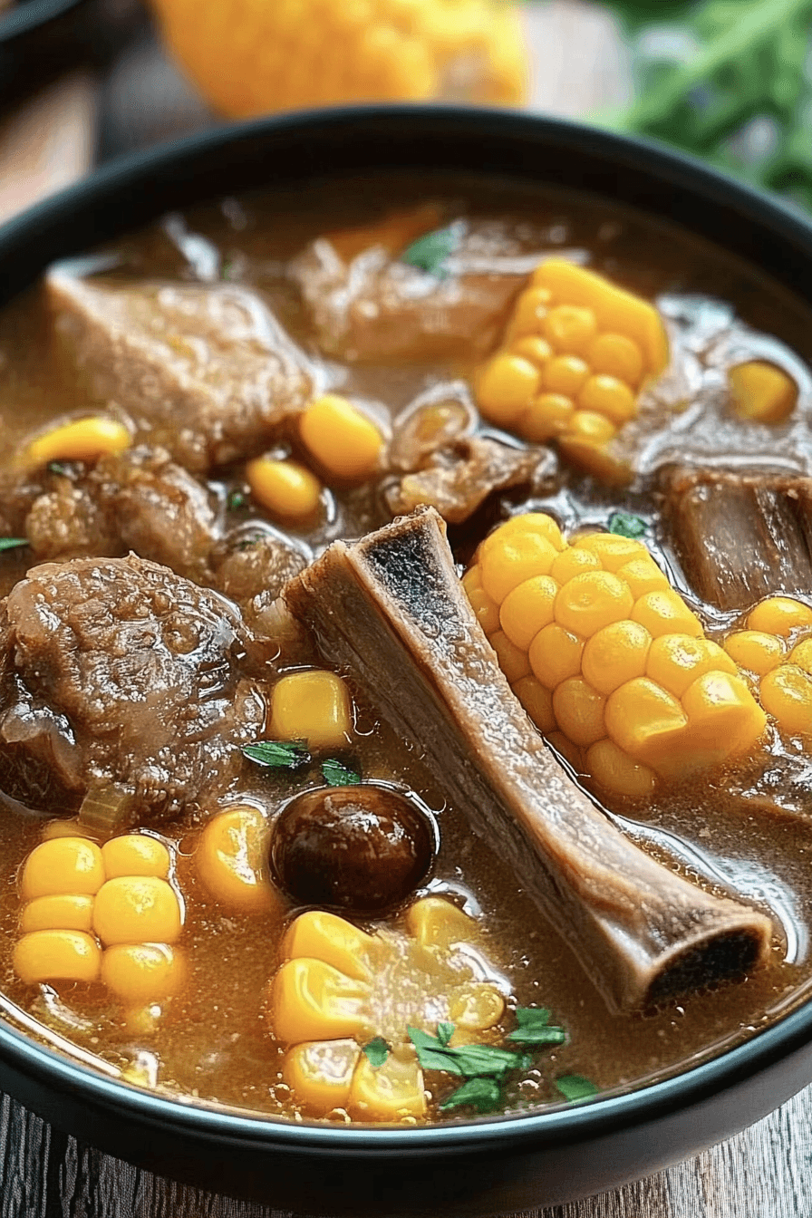 Pork Rib Soup with Corn and Mushrooms