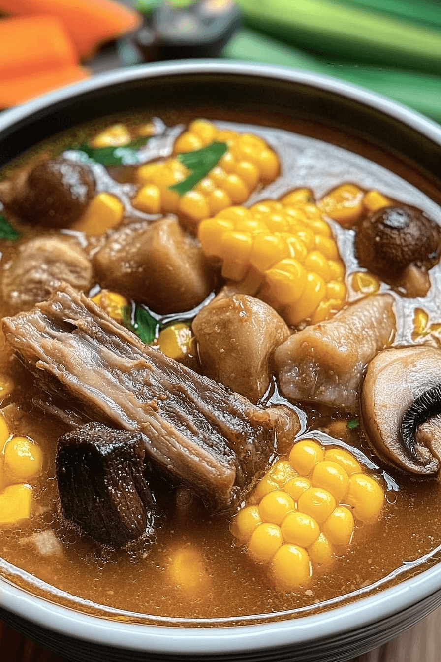 Pork Rib Soup with Corn and Mushrooms