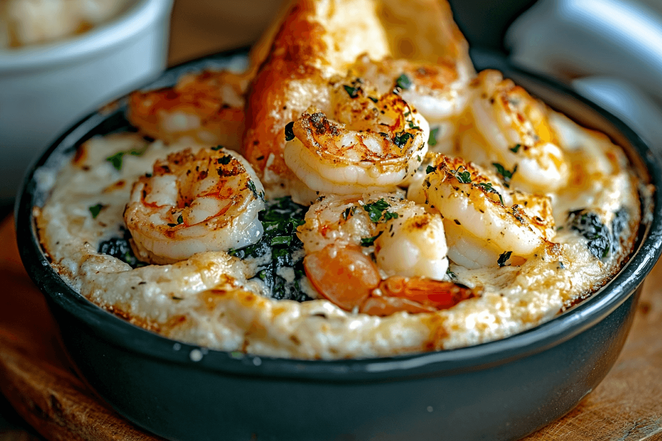 Rich and Creamy Shrimp and Crab Spinach Dip with Garlic and Parmesan