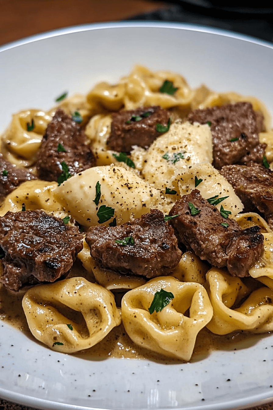 Savory Cheesesteak Tortellini in Creamy Provolone Sauce