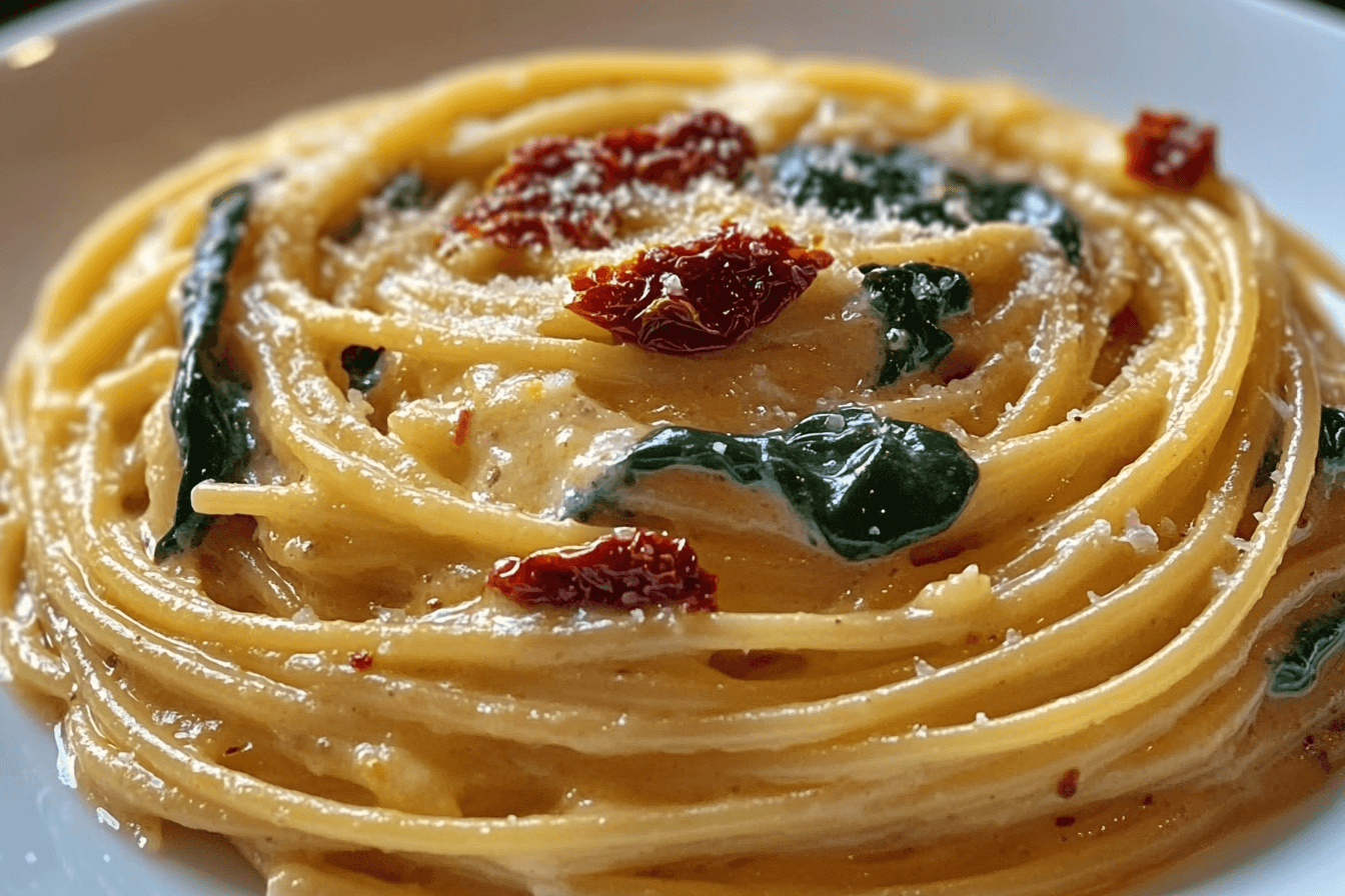 Spaghetti & Spinach with Sun-Dried Tomato Cream Sauce