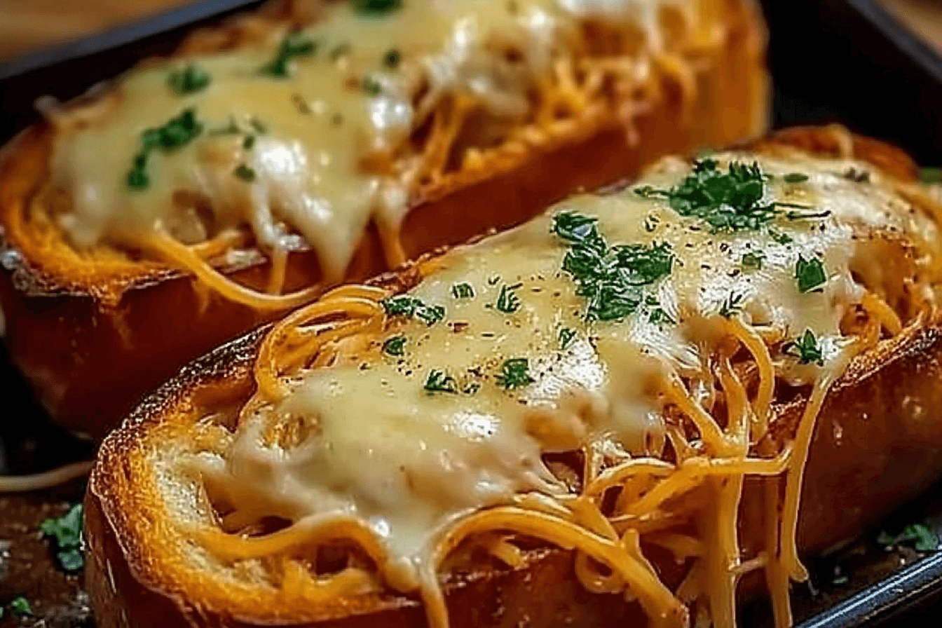 Spaghetti Stuffed Garlic Bread Subs