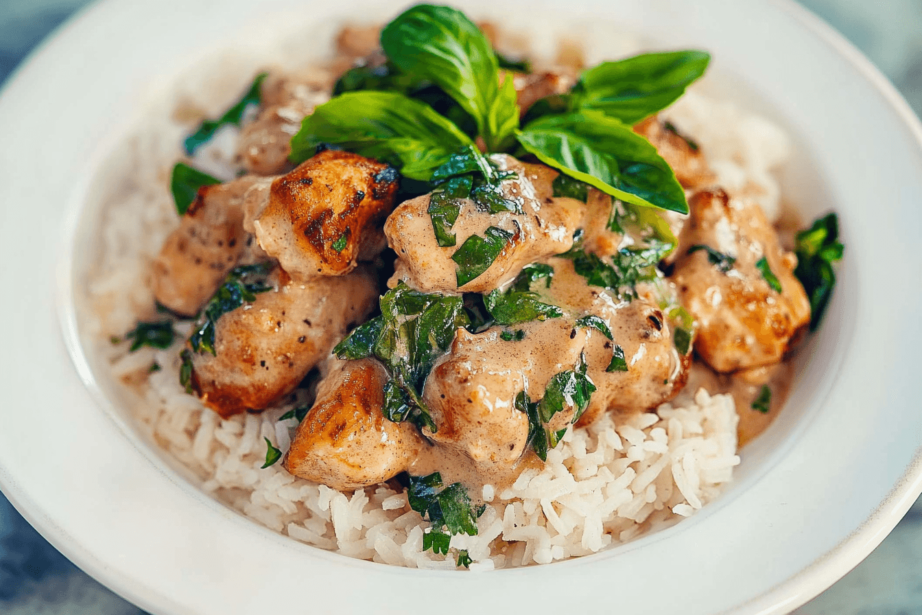 Spiced Coconut Basil Chicken with Rice