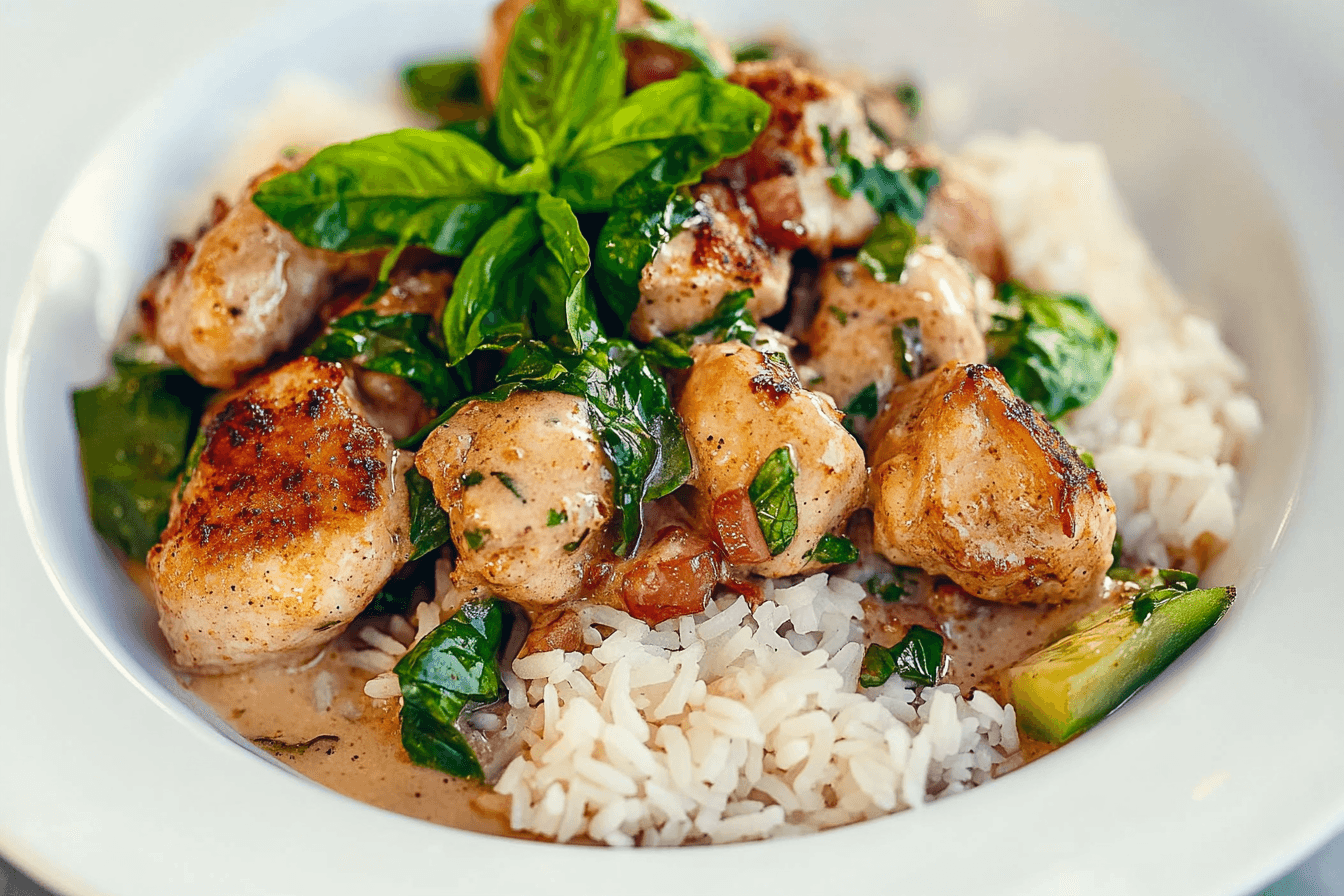 Spiced Coconut Basil Chicken with Rice