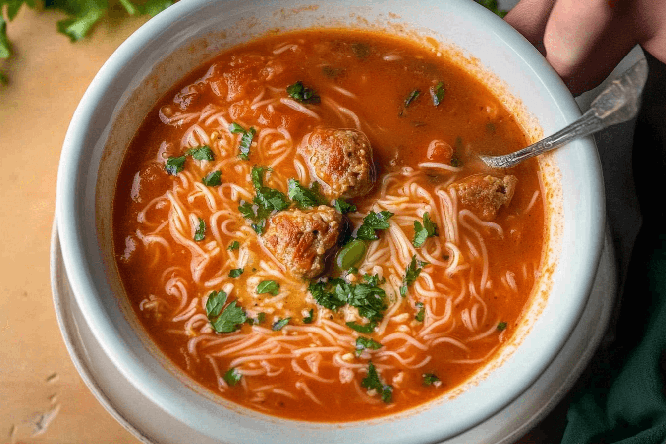 Tomato Vermicelli Soup (Kafta Soup)