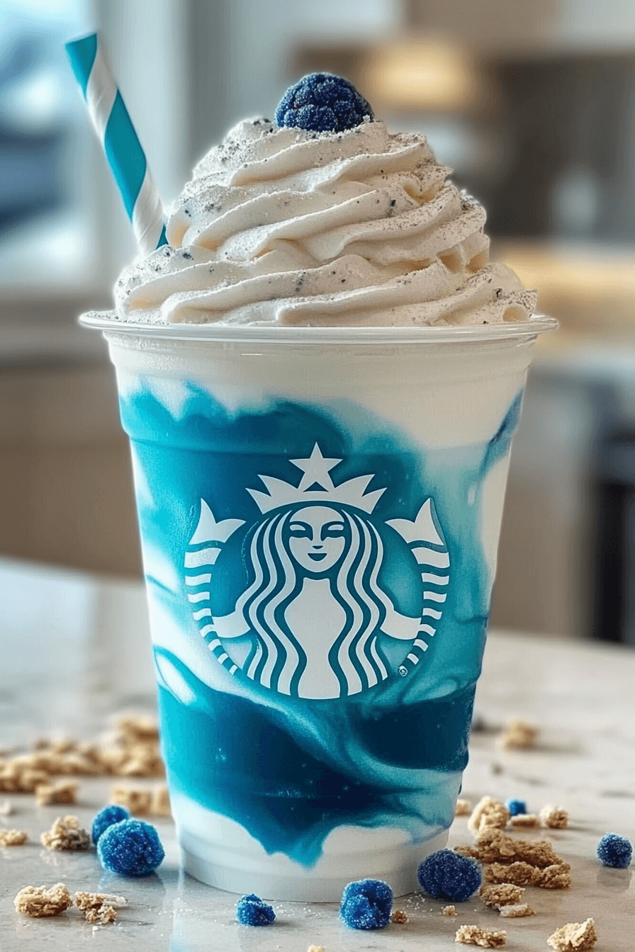 Vanilla Bean Frappuccino with a Blue Raspberry Surprise