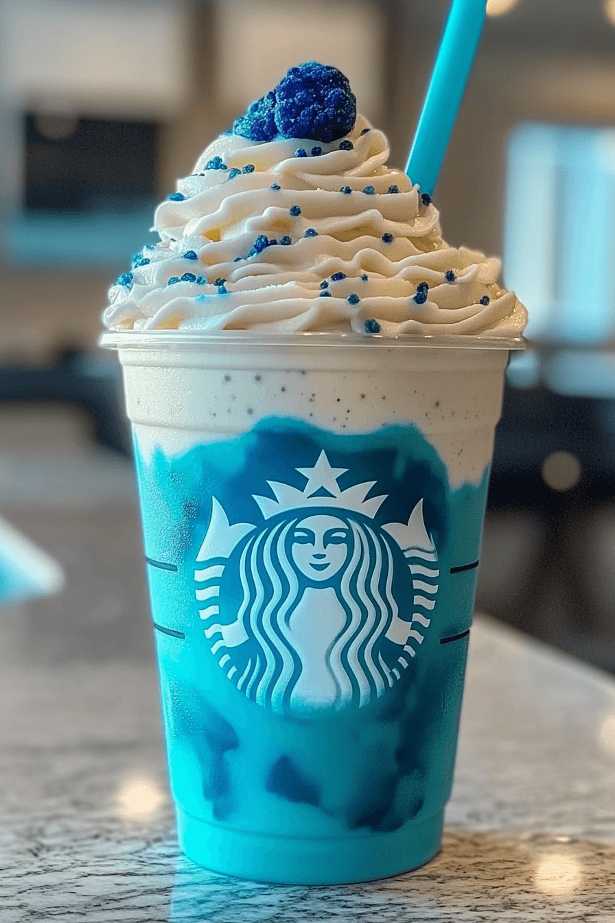 Vanilla Bean Frappuccino with a Blue Raspberry Surprise