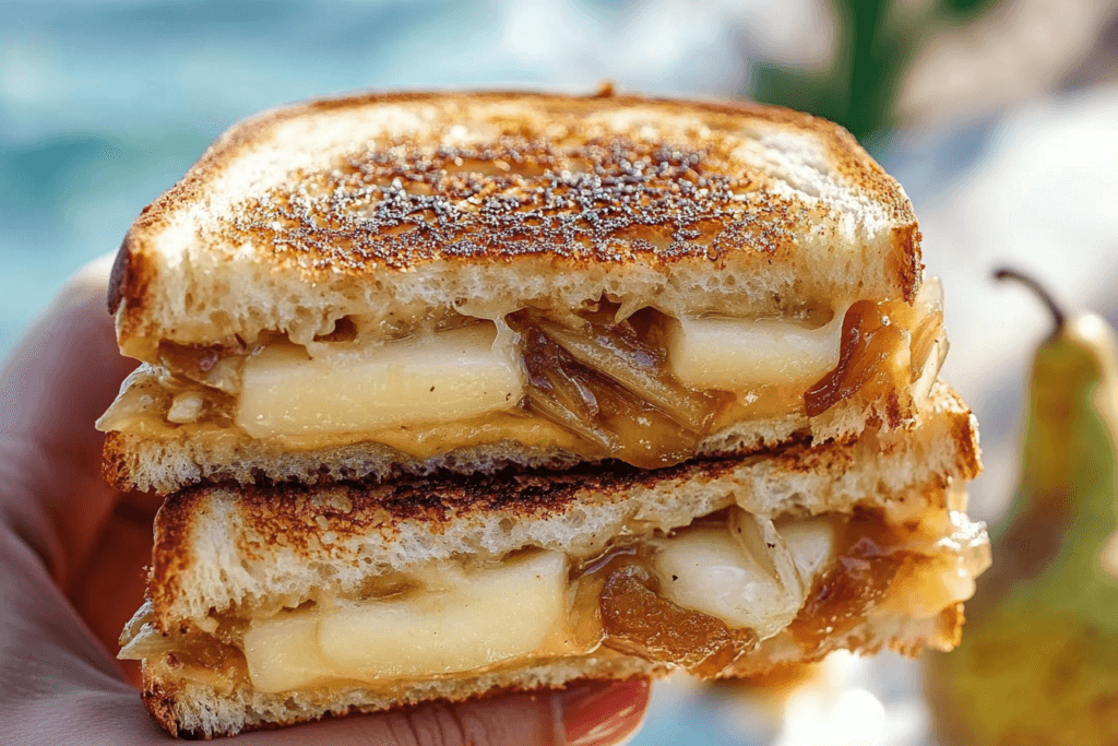 Caramelized Onion Pear Grilled Cheese Sandwich