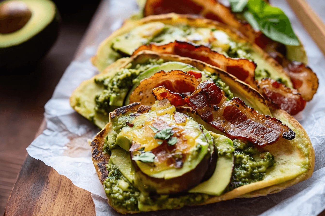 Cheesy Pesto Avocado Bacon