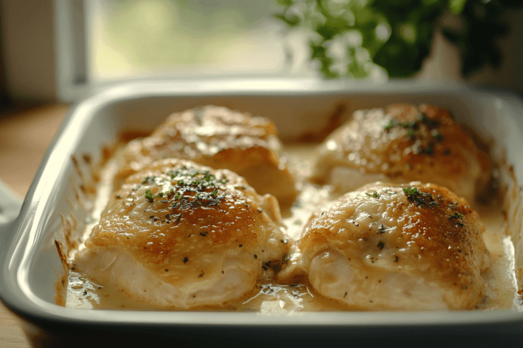 Creamy Oven Baked Chicken Thighs