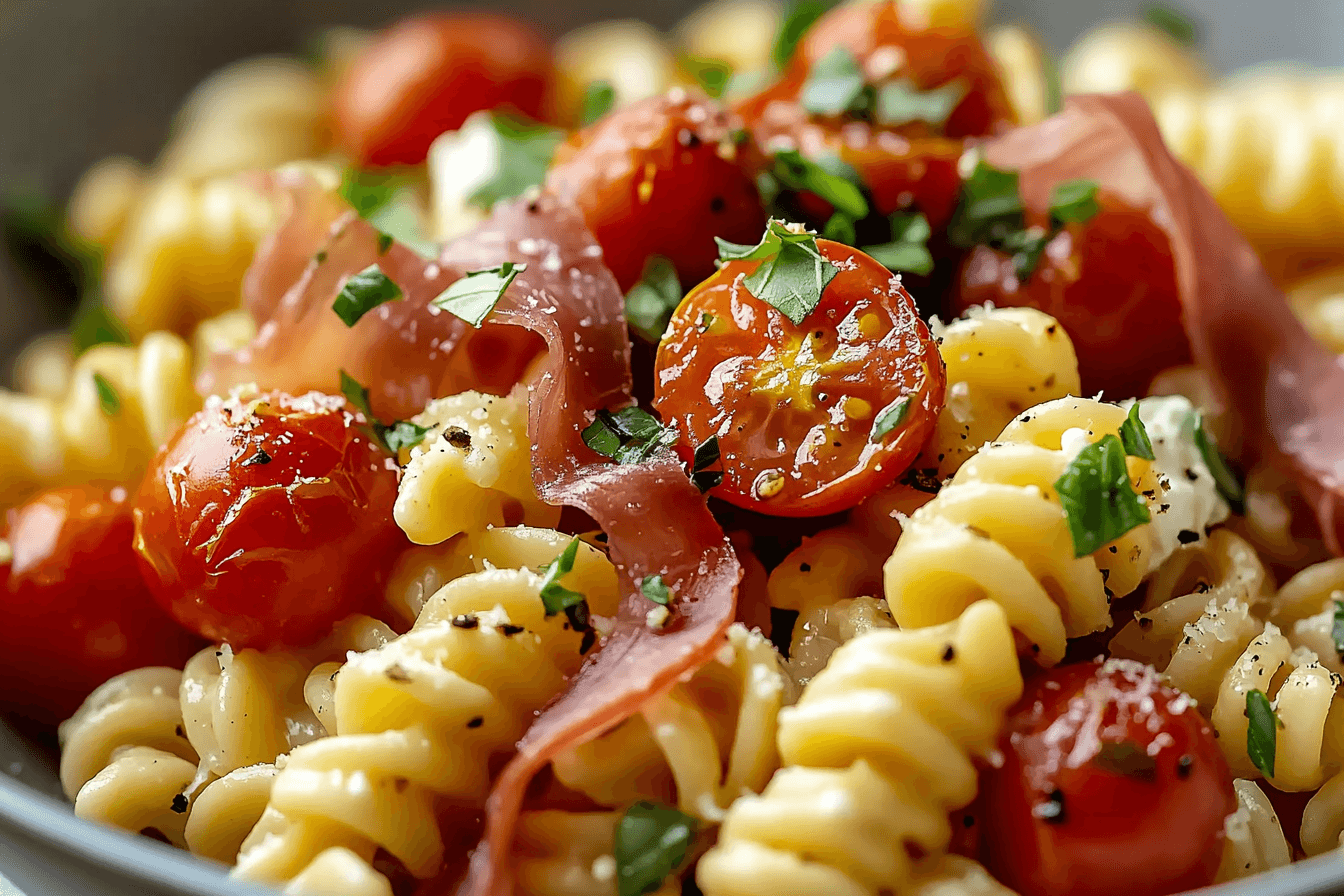 Creamy Roasted Tomato Ricotta Pasta with Crispy Prosciutto