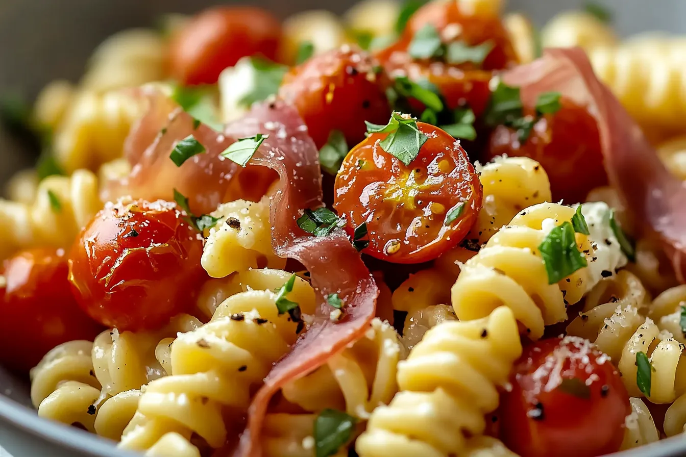 Creamy Roasted Tomato Ricotta Pasta with Crispy Prosciutto