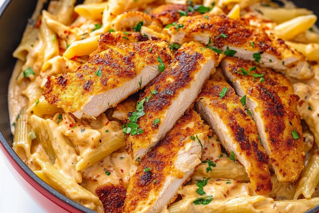 Crispy Chicken with Creamy Pasta