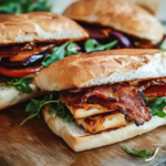 Honey Toasted Halloumi & Bacon Sandwiches with Marinated Veggies