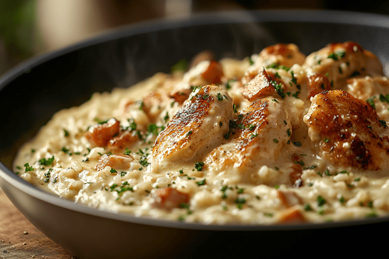 One Pan Creamy Parmesan Chicken with Rice