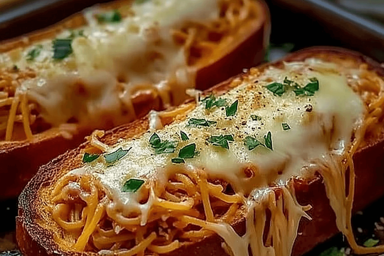 Spaghetti Stuffed Garlic Bread Subs